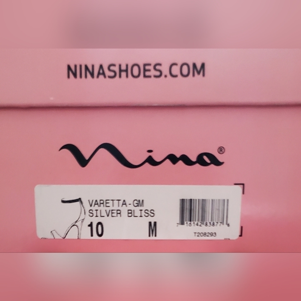 Nina Varetta Silver Bliss Heels with Glitter Sparkle Rhinestone Open Toe Size 10 - Picture 8 of 8